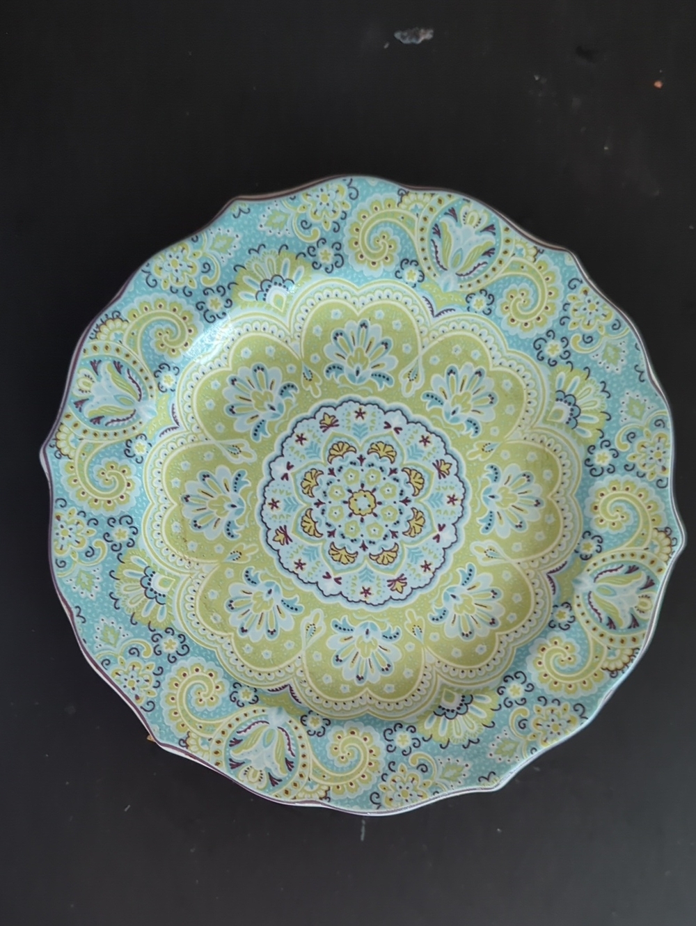 222 Fifth Blue and Yellow Paisley Ceramic Bread Plate Set 5